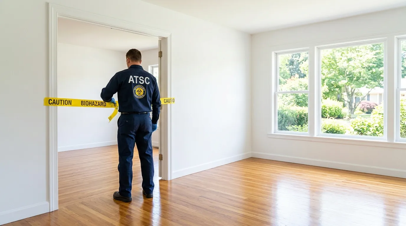 Certified biohazard cleanup crew performing Decomposition Cleanup in Brenham